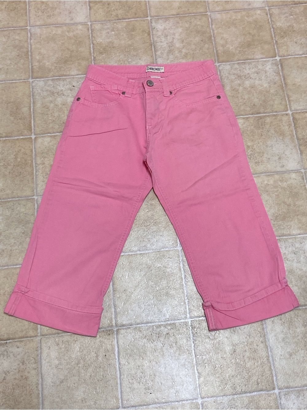 Cherokee Pink Cropped Jeans with Rolled Cuffs Girl Size L (10-12)